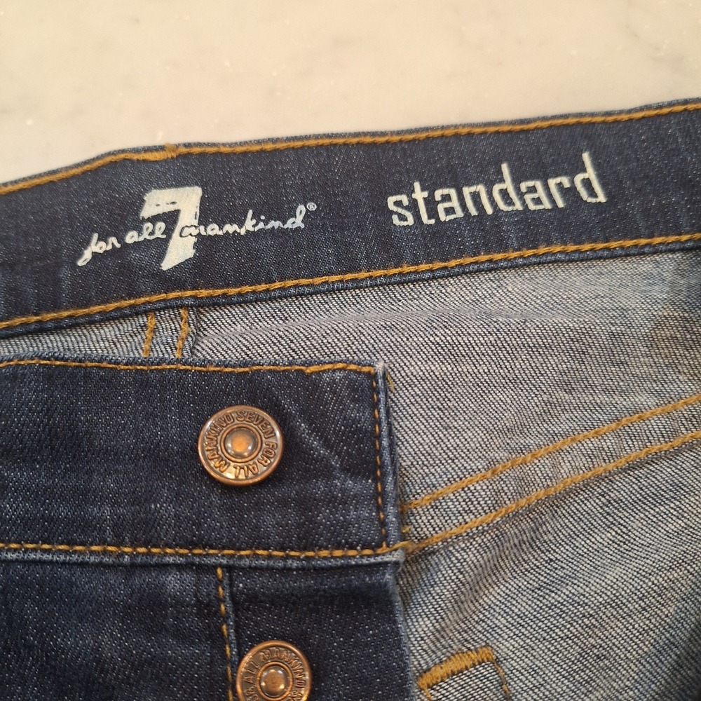 7 For All Mankind Standard Jeans Mens 34 Dark Blue Straight Leg Button Fly Denim - Picture 4 of 8